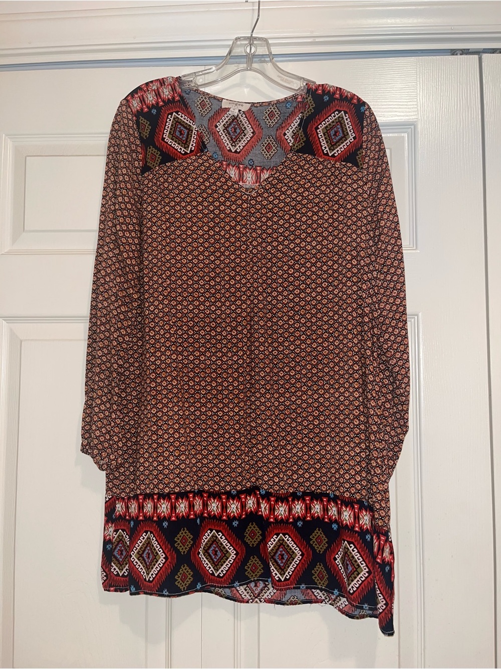Umgee Boho Print Long Sleeve Tunic Dress in Rust Multi